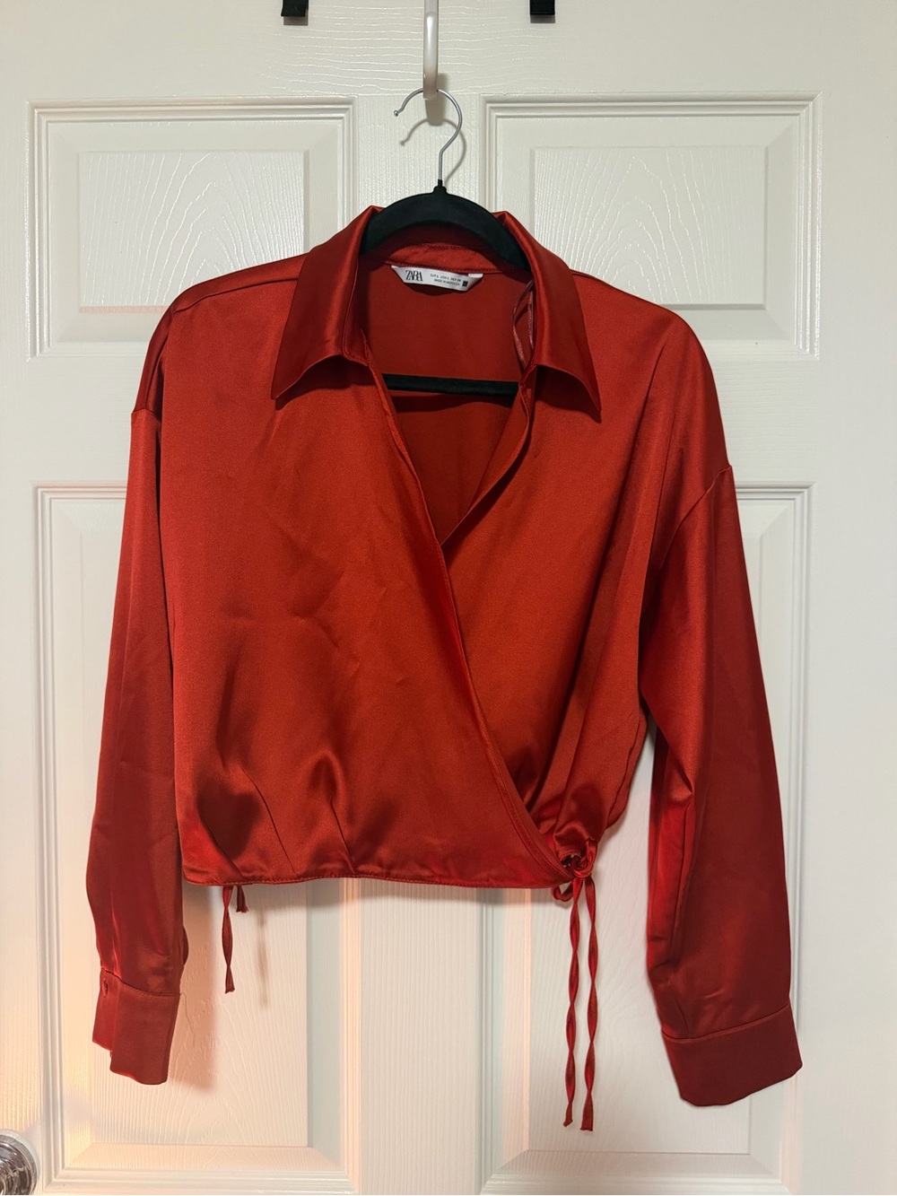 Zara Rust Satin Wrap Blouse